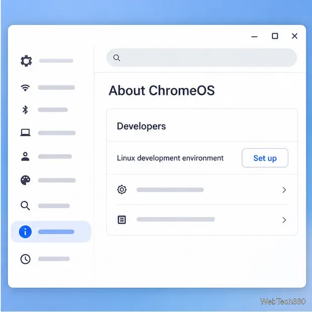 В настройках ChromeOS с открытым окном для разработчиков доступна настройка среды разработки Linux.