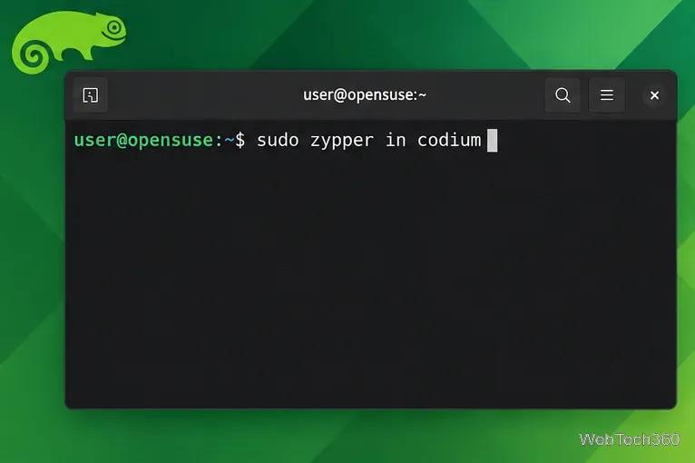 openSUSE terminal showing sudo zypper in codium