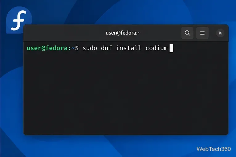 Fedora terminal showing sudo dnf install codium