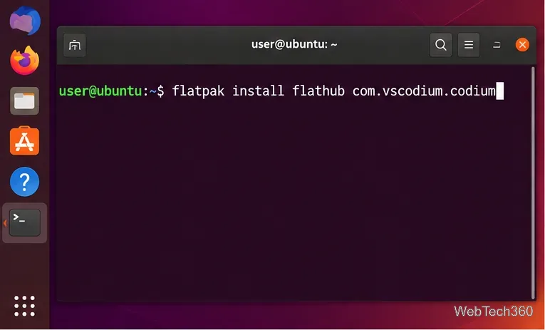Linux terminal showing the Flatpak command for installing VSCodium from Flathub