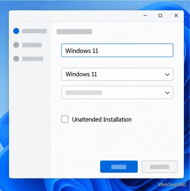 إعداد جهاز جديد باستخدام VirtualBox مع تحديد Windows 11 وإلغاء تحديد خيار التثبيت التلقائي.