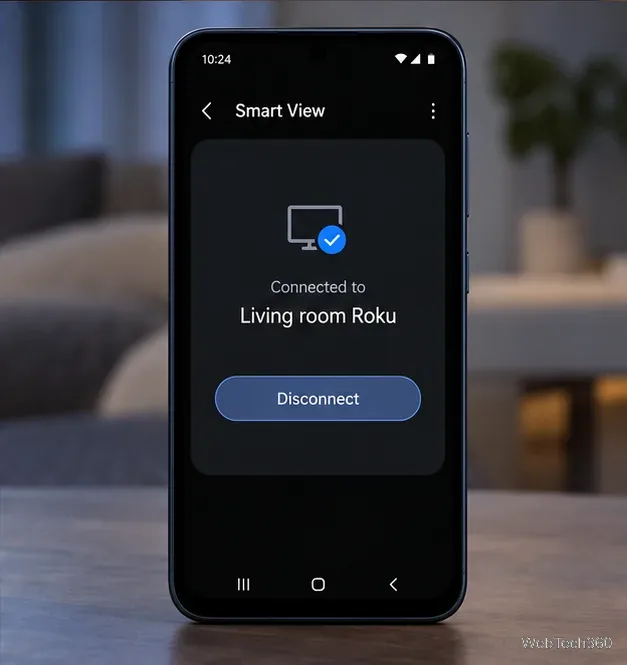 Android Smart View 連線狀態(適用於客廳 Roku,附斷開連線按鈕)。
