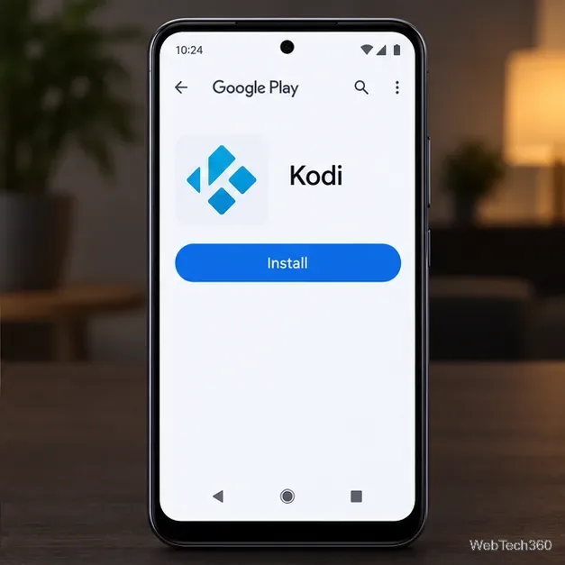 Android 手機螢幕上顯示了 Kodi 的 Google Play 商店頁面以及「安裝」按鈕。
