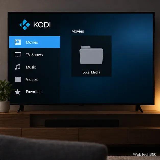 螢幕鏡像期間,電視螢幕上會顯示 Kodi 的媒體選單和本地媒體資料夾。