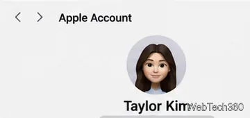 The Apple Account settings pane displays the signed-in user name and profile.