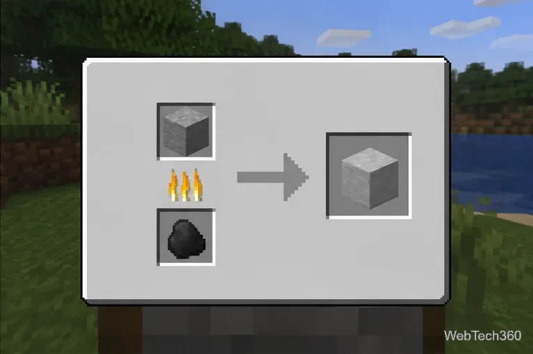 Fornace in stile Minecraft che fonde la pietra con il carbone per produrre pietra liscia