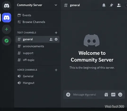 Example Discord community channel list grouped into text and voice channels