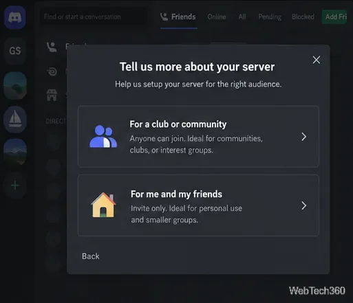 Discord server setup choices for a club or community or for friends