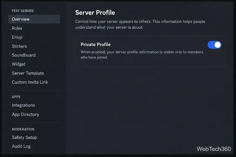 Discord Server Profile settings with the Private Profile switch enabled