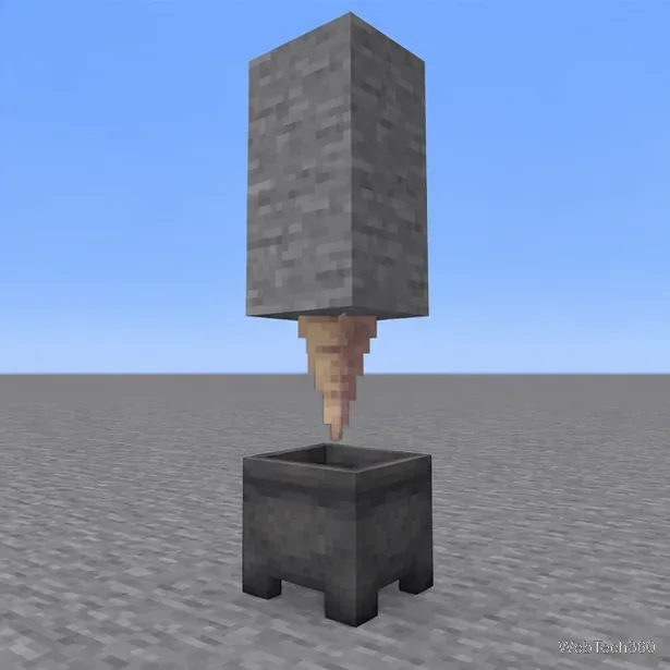 A stone support block holding pointed dripstone directly above a cauldron