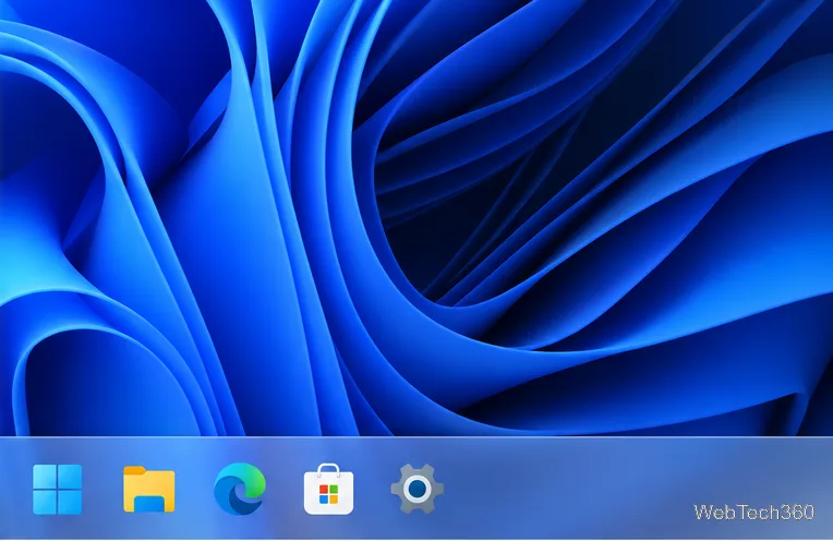 Área de trabalho do Windows 11 com uma barra de tarefas levemente translúcida e ícones de aplicativos fixados.