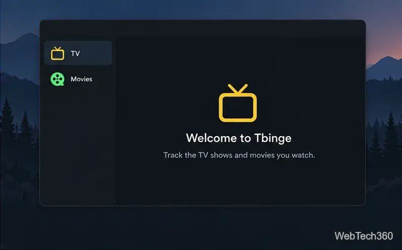 Conceptual Tbinge welcome window with separate TV and Movies navigation icons.