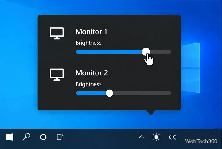 Un curseur déplace le curseur de luminosité du moniteur 1 tandis que le moniteur 2 reste à un niveau différent.