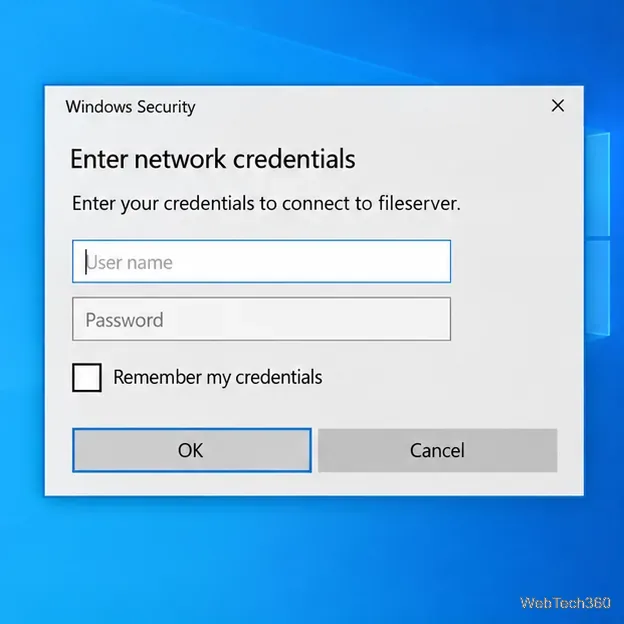 Windows Security asking for a username and password to connect to a network share.