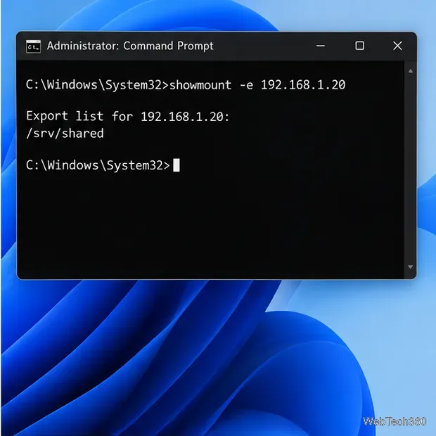 Windows Features dialog with Services for NFS expanded and Client for NFS checked.