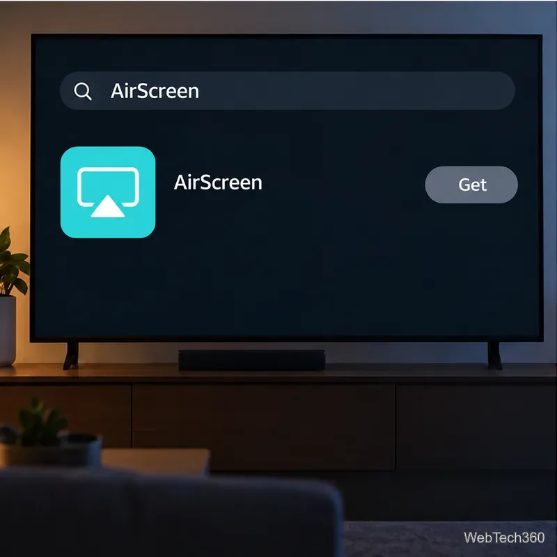 Результат поиска приложения AirScreen в магазине приложений Fire TV с кнопкой «Получить».