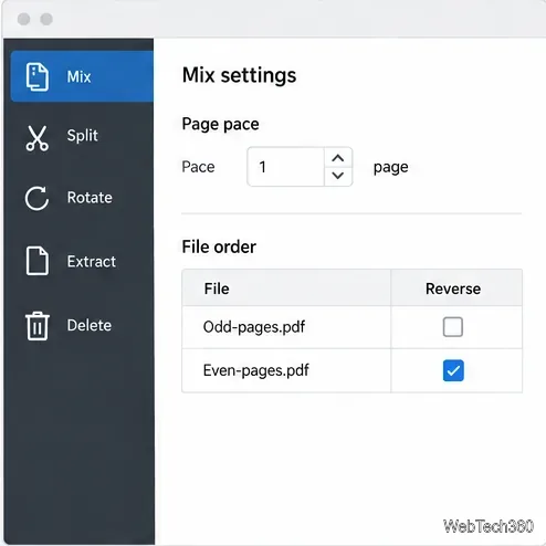 1ページペースと逆順表示のミックス設定を偶数ページ用にチェックしました。