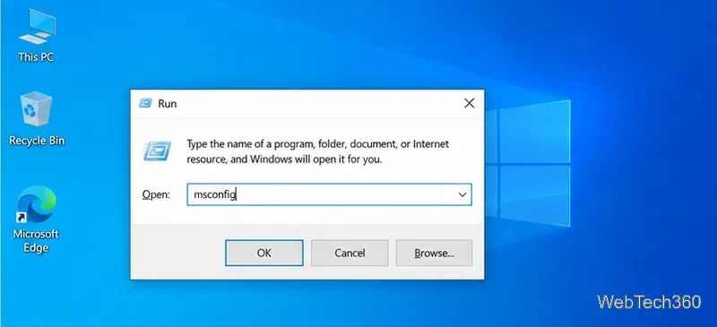Run dialog with msconfig entered