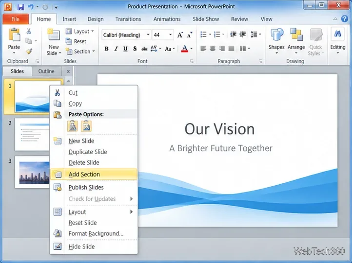 PowerPoint 2010da Sununuzu Bölümlerle Düzenleyin