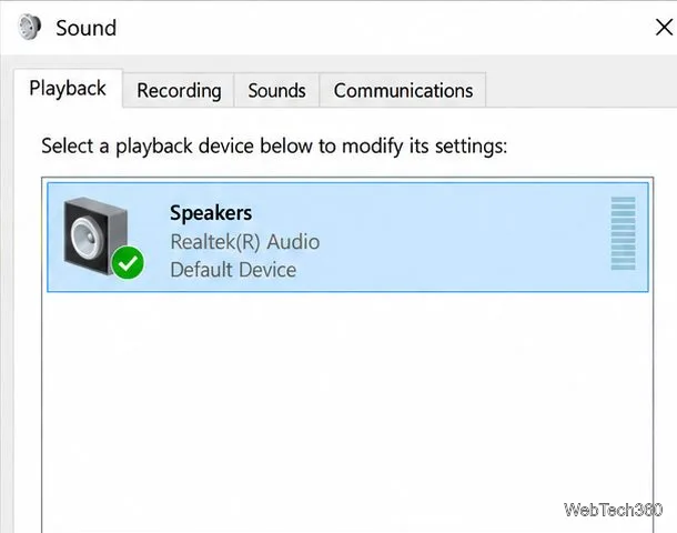 Classic Windows Sound dialog on the Playback tab with a speaker device selected