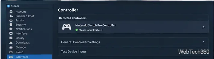 Configuración del Steam Controller para detectar un mando Nintendo Switch Pro Controller
