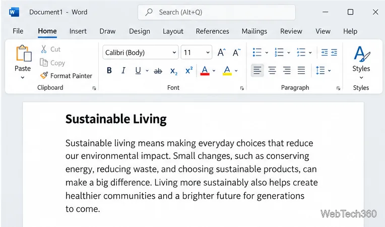Un document Word affichant le texte inséré dans le style de paragraphe de destination.