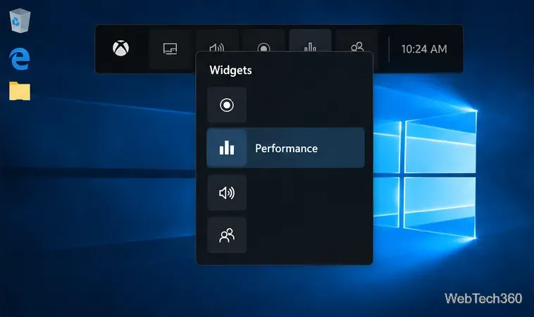 Game Bar Widget Menu with the Performance option highlighted