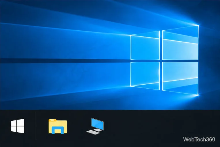 Zbliżenie paska zadań systemu Windows 10 pokazujące Eksploratora plików i osobną ikonę komputera Ten komputer