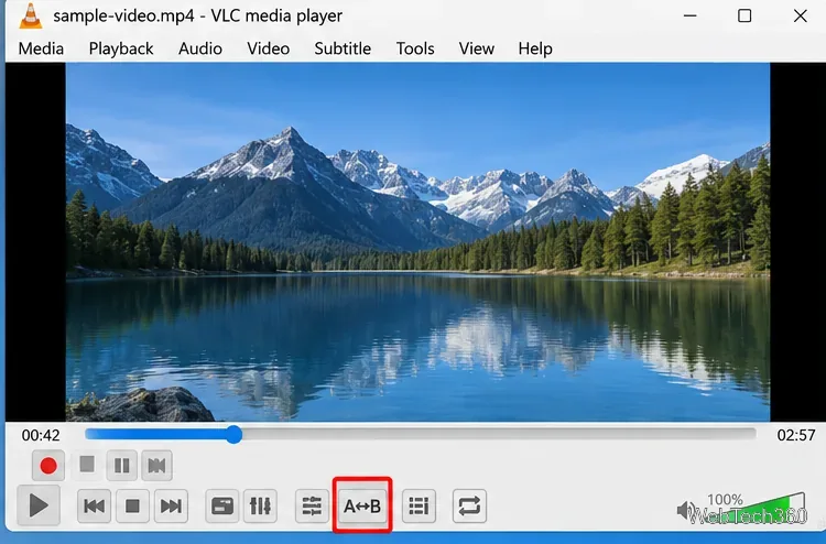 VLC A-B repeat button highlighted while a video is playing