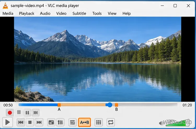 VLC timeline showing A and B markers for a repeated video section