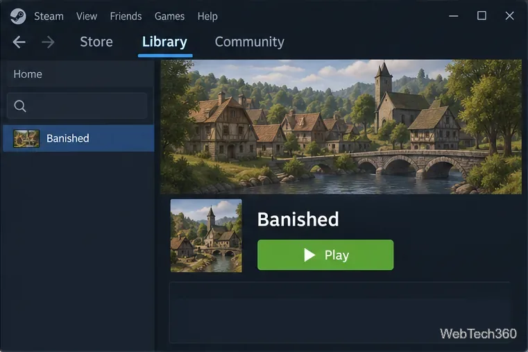 تم تحديد لعبة Banished في مكتبة Steam باستخدام زر التثبيت