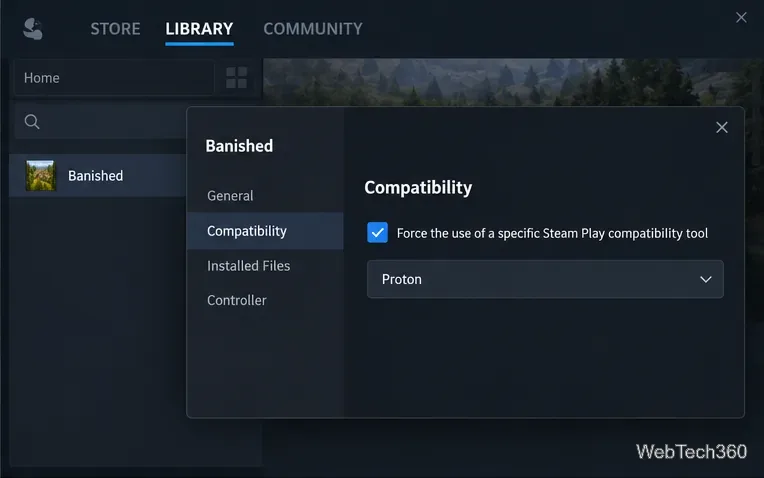 تم تحديد لعبة Banished في مكتبة Steam باستخدام زر التشغيل