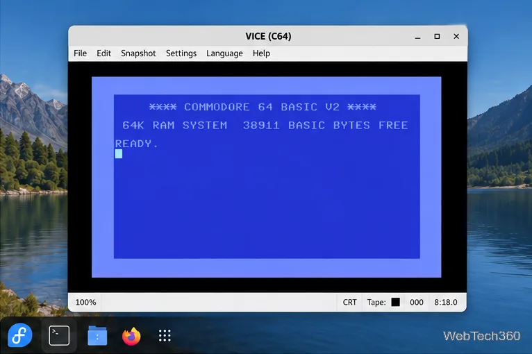 VICE C64 emulator open at the blue BASIC READY screen