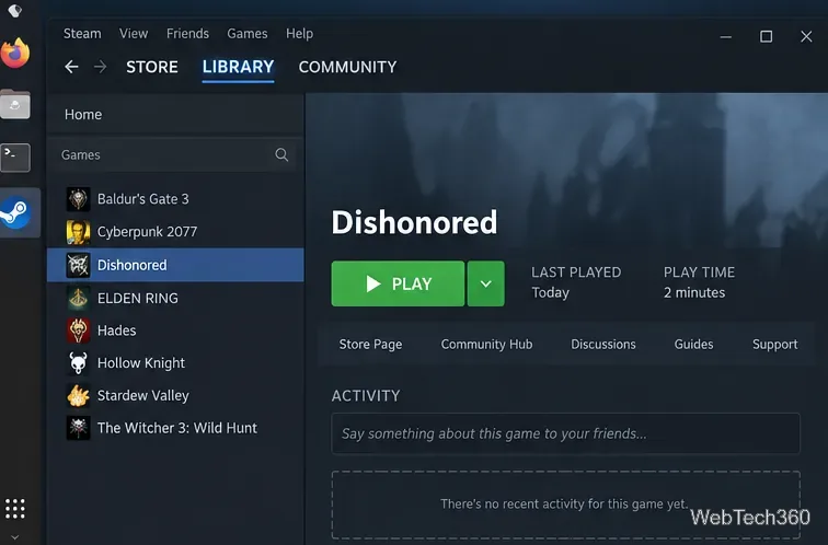 Linux版Steamで「Dishonored」のプレイボタンが起動準備完了