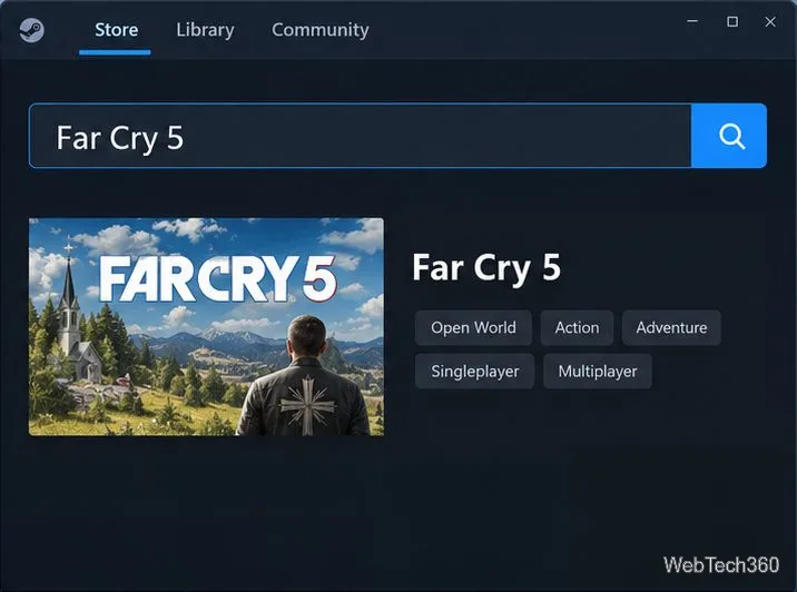 В поле поиска магазина Steam отображается игра Far Cry 5.