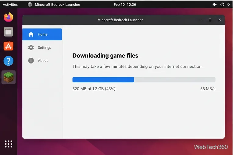Minecraft Bedrock Launcher downloading game files on Linux