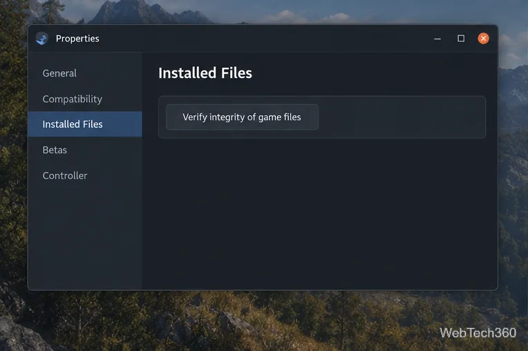 علامة تبويب "الملفات المثبتة في Steam" مع زر "التحقق من سلامة ملفات اللعبة".