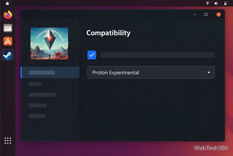 Ilustrație a filei Compatibilitate No Man's Sky cu Proton Experimental selectat.
