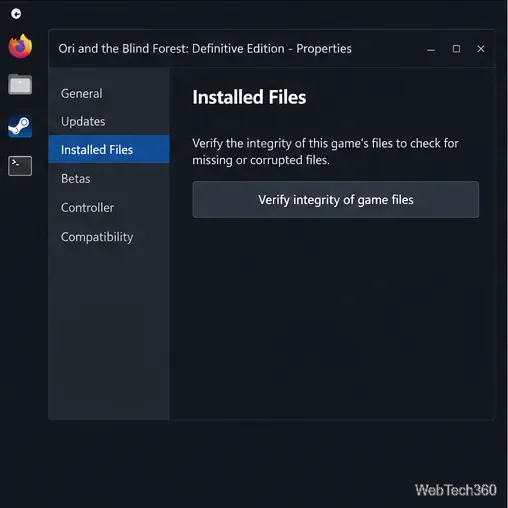 A página de propriedades dos arquivos instalados do Steam mostra a mensagem "Verificar integridade dos arquivos do jogo".