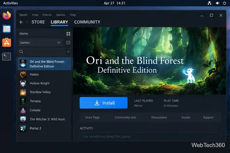 Página da Biblioteca Steam para Ori and the Blind Forest: Definitive Edition com o botão Instalar.