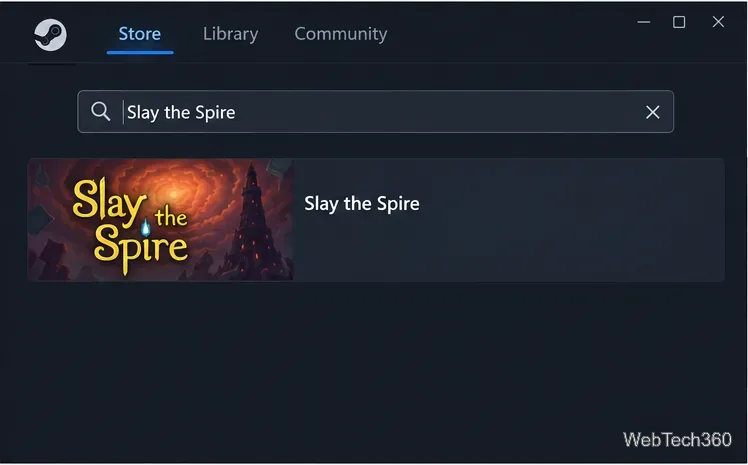 Resultados da busca na Steam Store mostrando Slay the Spire como um jogo