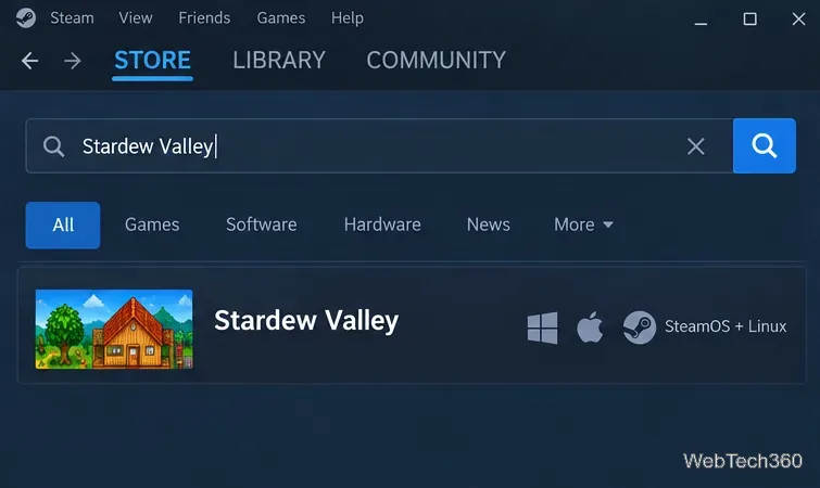 SteamストアのLinux検索結果に、SteamOSとLinuxをサポートするStardew Valleyが表示される