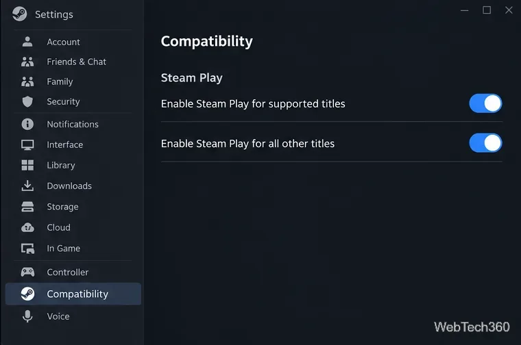 إعدادات توافق Steam مع تمكين Steam Play للألعاب المدعومة وغيرها