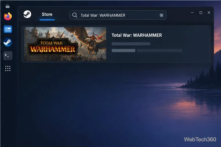 حقل البحث في متجر Steam يعرض لعبة Total War: WARHAMMER ونتيجة مطابقة.