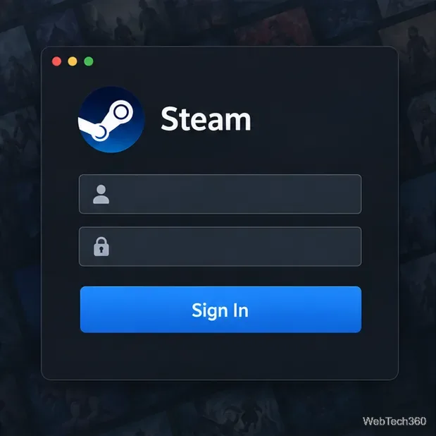 Janela de login do Steam com os campos de nome de usuário e senha vazios.