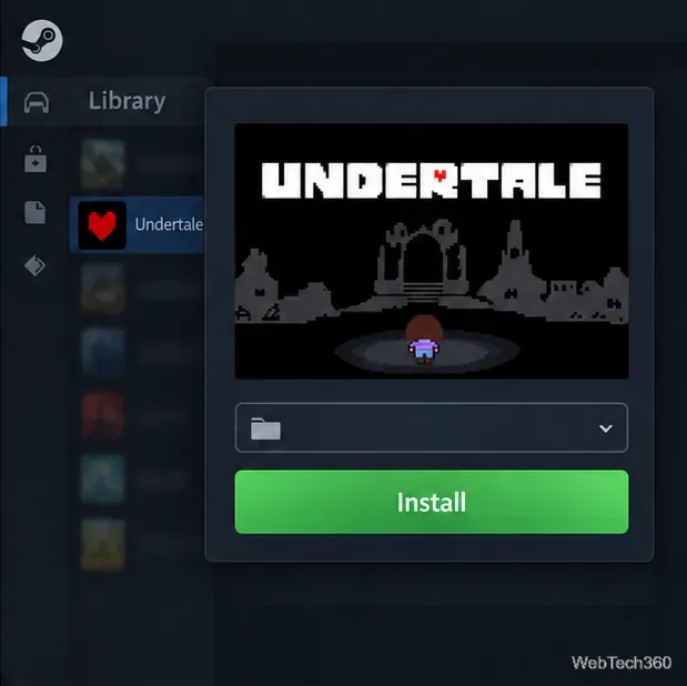 Diálogo de instalação do Undertale no Steam com o botão Instalar.
