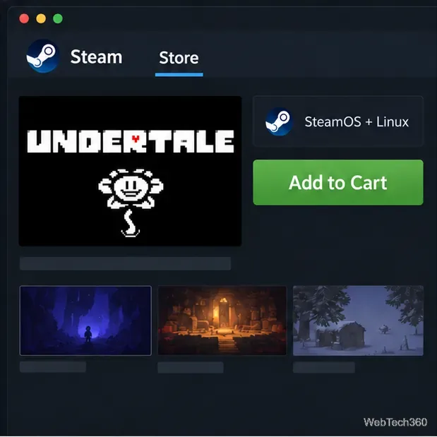 Página do Undertale na Steam Store mostrando a etiqueta SteamOS + Linux e o botão Adicionar ao Carrinho.