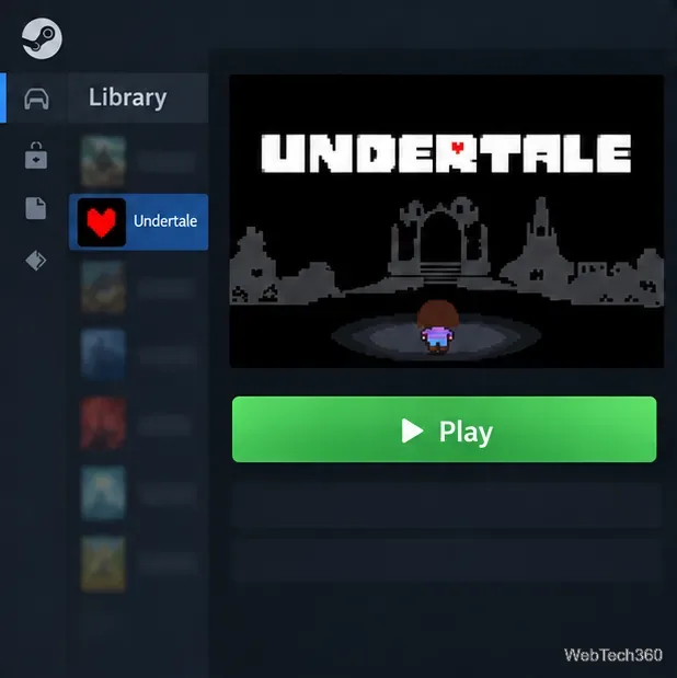 Página da Undertale na Biblioteca Steam com o botão Jogar disponível.