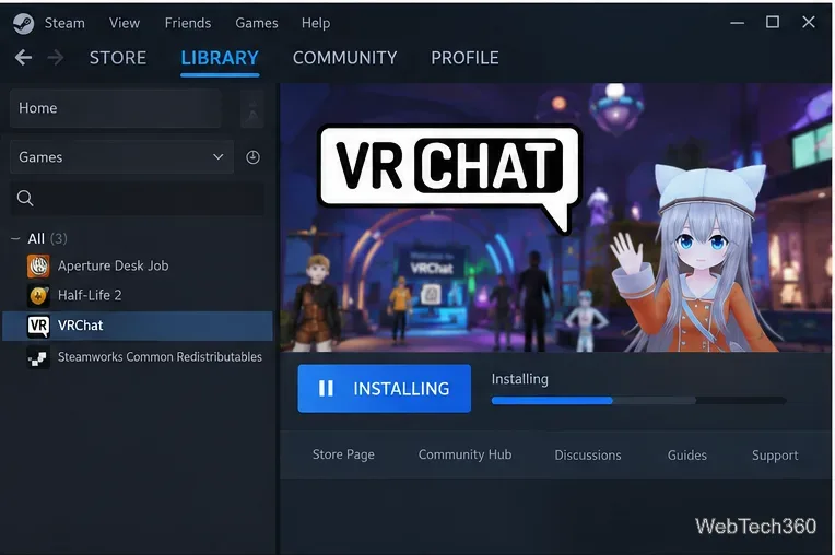 Linux上のSteamライブラリにVRChatのインストール状況が表示されている。