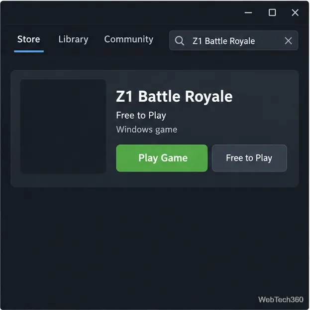 Illustration de la fiche Steam de Z1 Battle Royale, étiquetée Free to Play et jeu Windows.